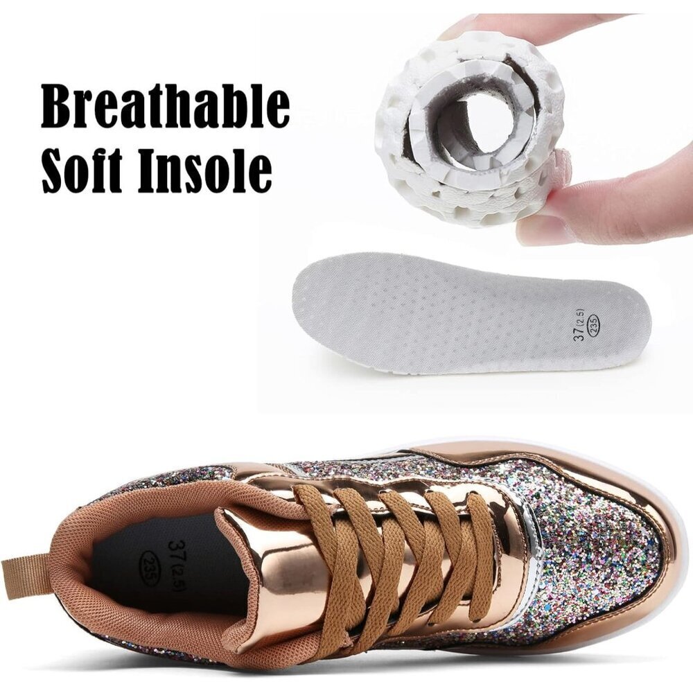 🆕Women Gold Glitter Sparkly Sequin Lightweight Non Slip Casual Comfort Sneakers - Picture 5 of 7